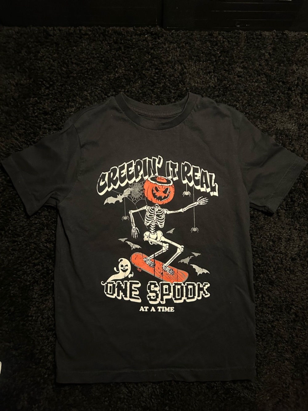 Creepin' It Real Halloween Skeleton Kids Graphic Short Sleeve Tee